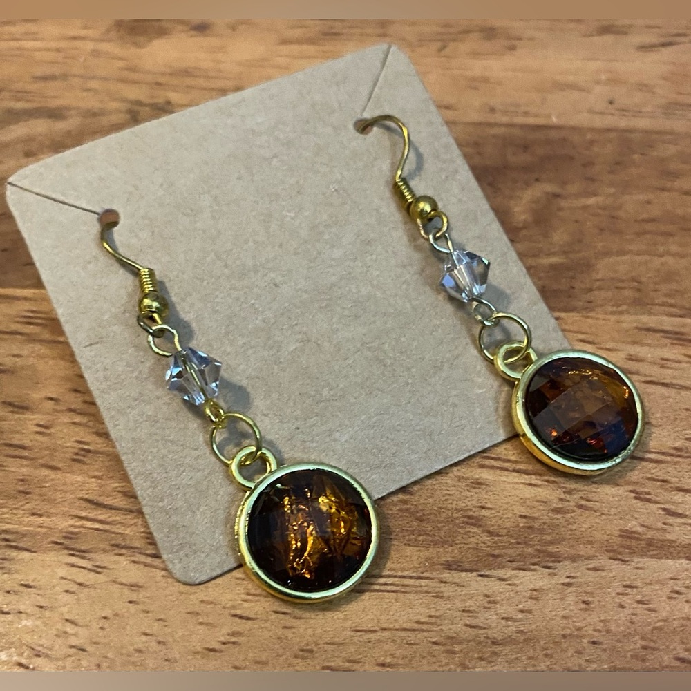 NEW Swarovski Rivoli crystal with acrylic copper faceted earrings